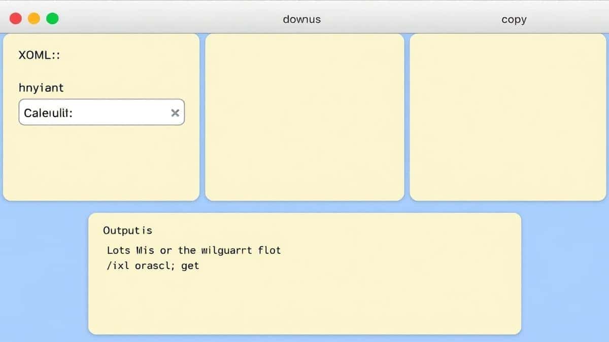 three-panel interface showing XML input, processing status, and JSON output with copy and download buttons