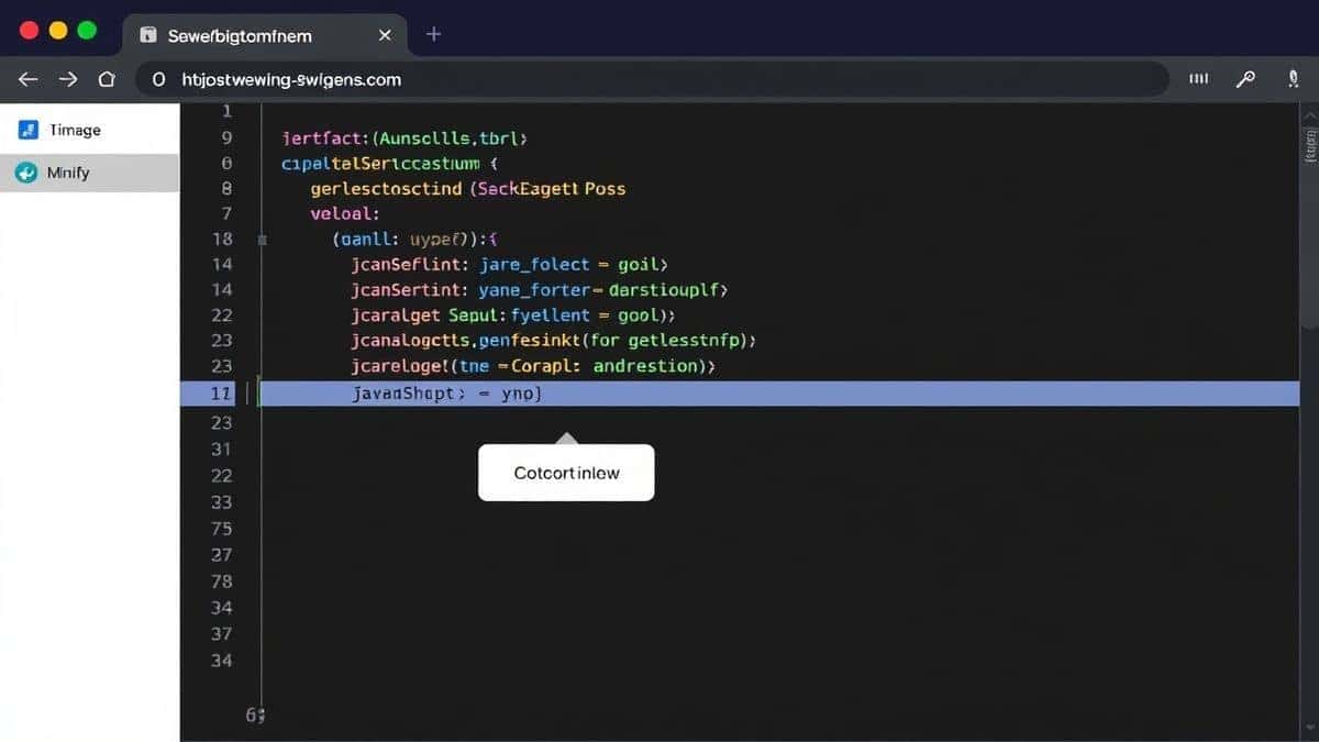 clean modern browser interface showing JavaScript code input panel with minify button and output display