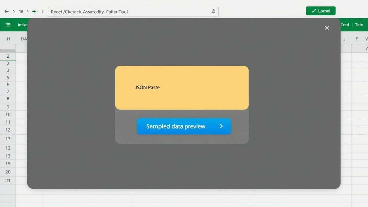 clean online tool interface showing JSON paste area and Excel download button with sample data preview