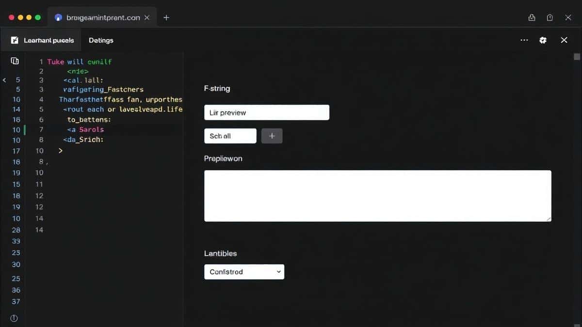 clean browser interface showing f-string editor with live preview and variable fields