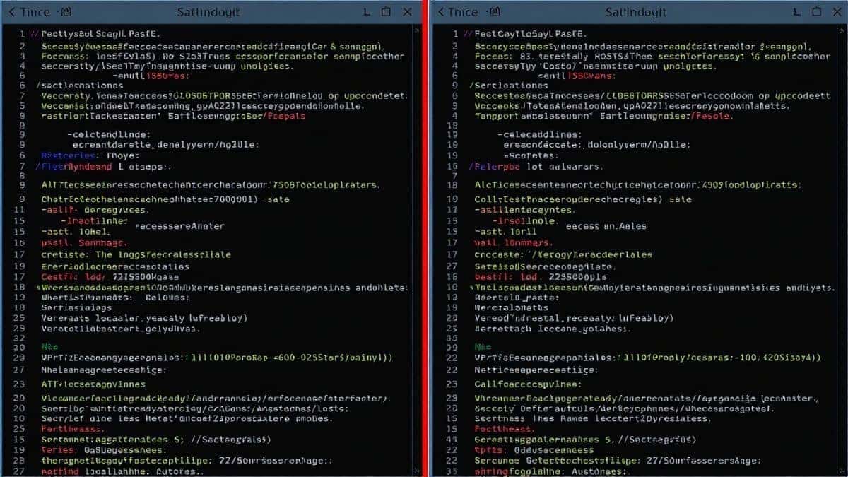 side by side comparison showing SQL error highlighted with fix suggestions