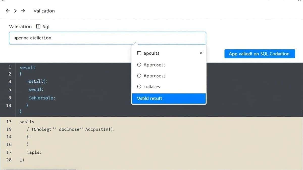 clean web interface showing SQL code input area with validation button and results panel