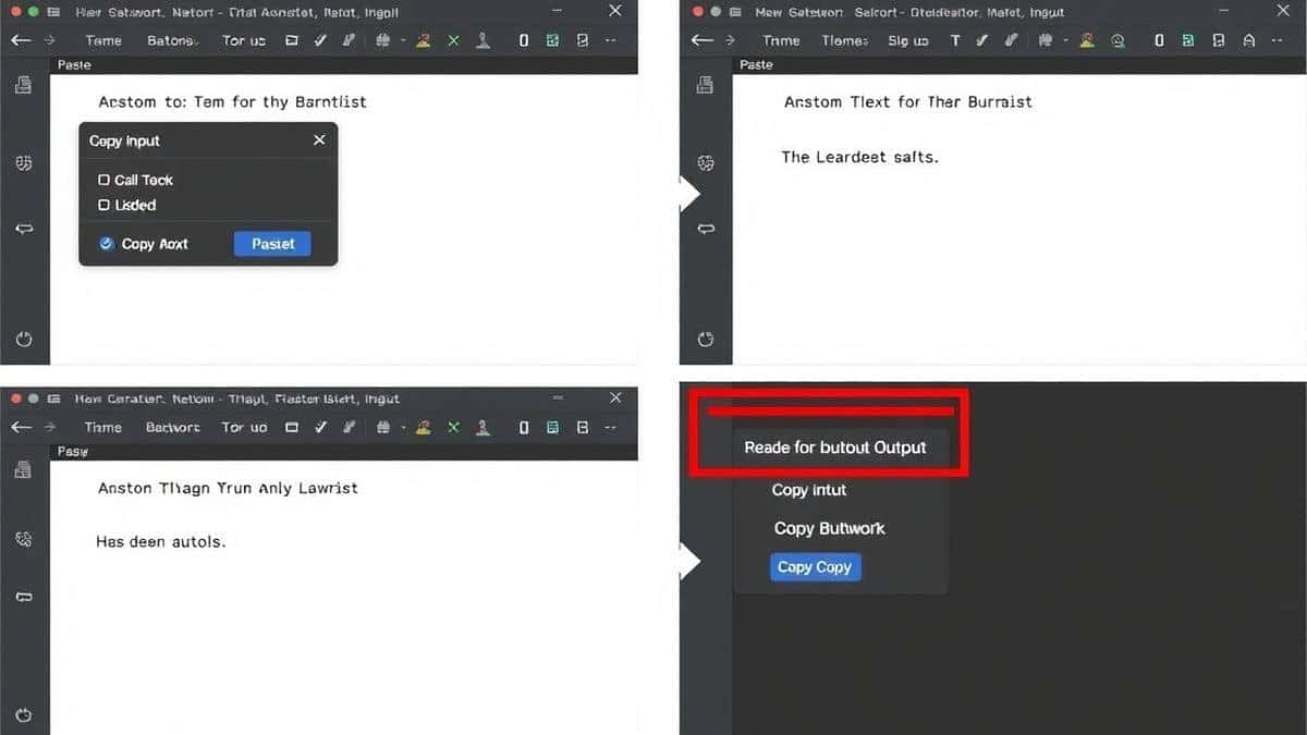 sequential screenshots showing paste input, format button click, and formatted output with copy button highlighted