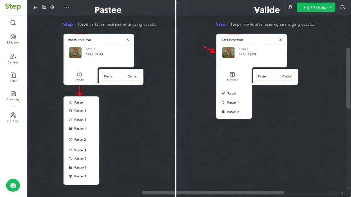 step by step interface showing paste, validate, and fix workflow step by step interface showing paste, validate, and fix workflow